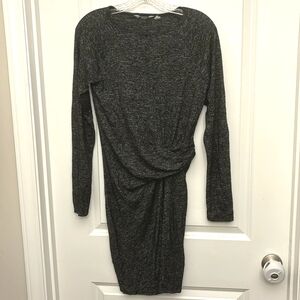 Athleta Faux Wrap Gray Black Midi Dress Stretchy Long Sleeve Lightweight XS